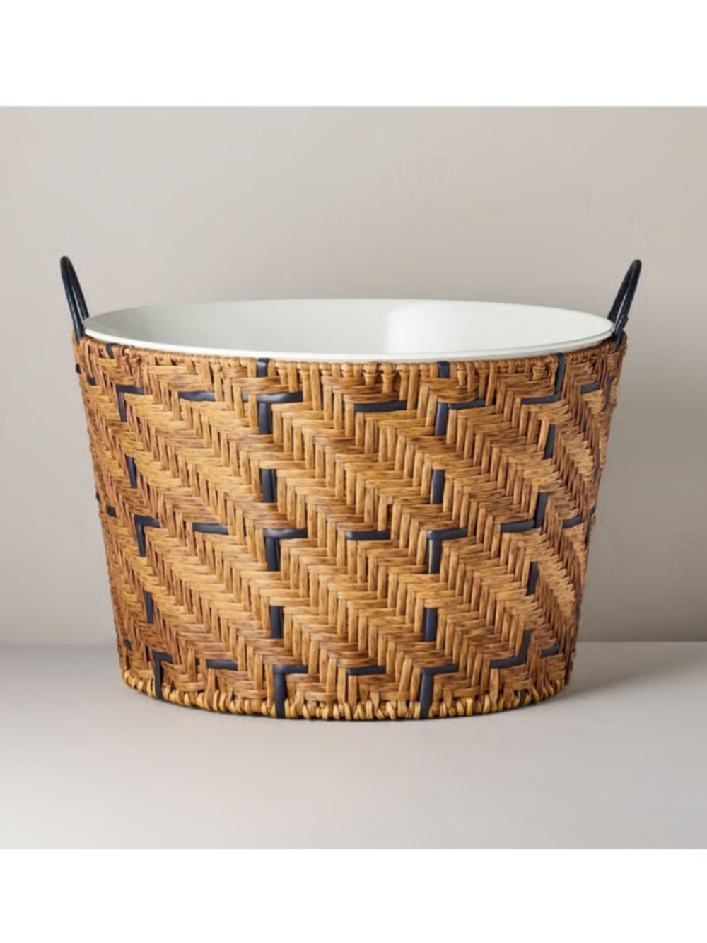 NWT Hearth and Hand Woven Rattan Storage Basket White Liner and Black Accent